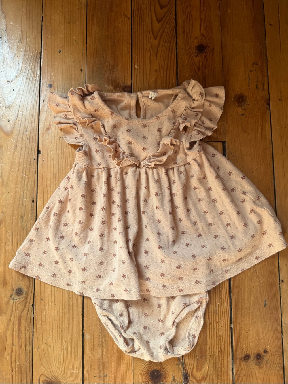 Quincy Mae Fall Floral Beige Organic Cotton Dress and Bloomer set | 18m